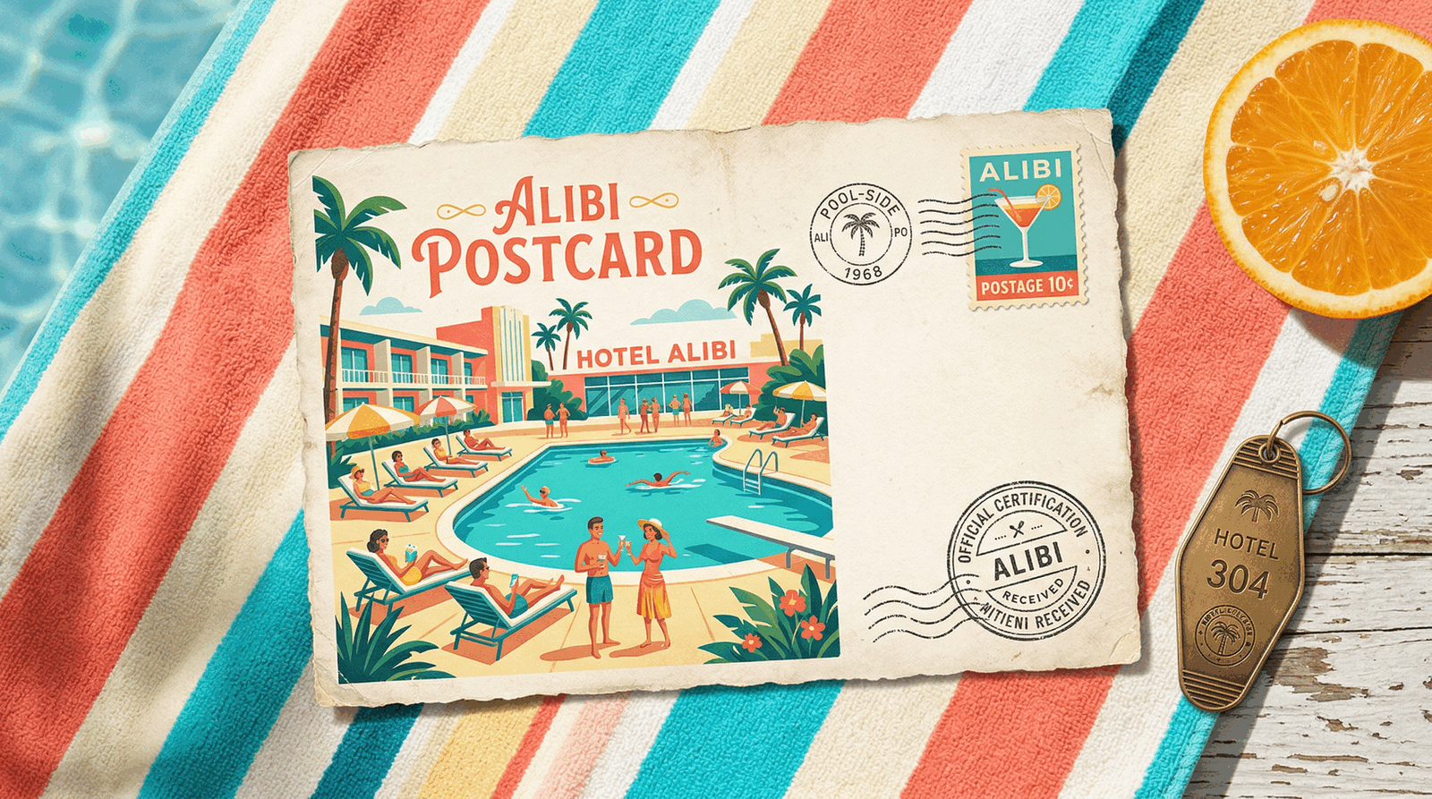 Poolside Alibi Postcard