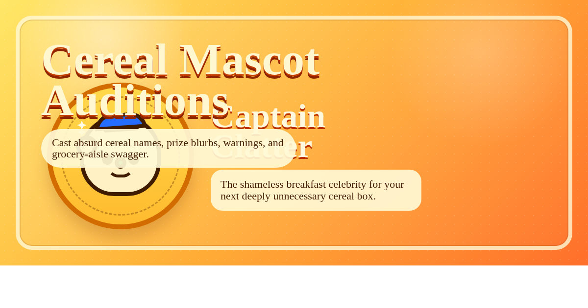 Cereal Mascot Auditions — Random Daily App
