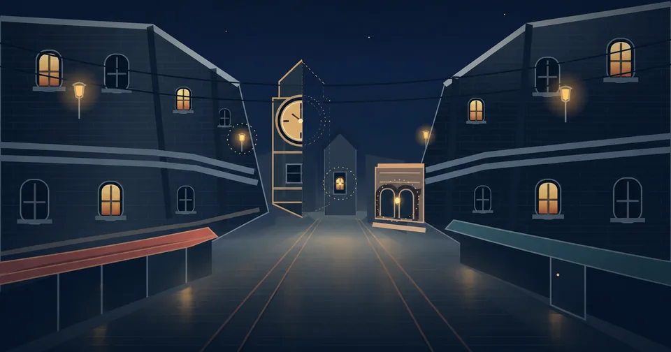 The Town Between Reloads — a night walk